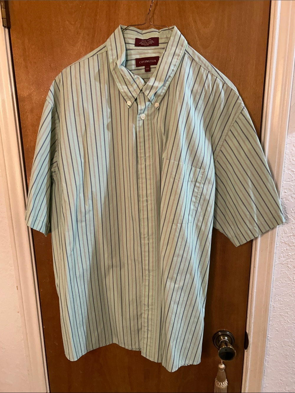 Covington Men's Mint Green Short-Sleeve Striped Button-Down Shirt. XL
